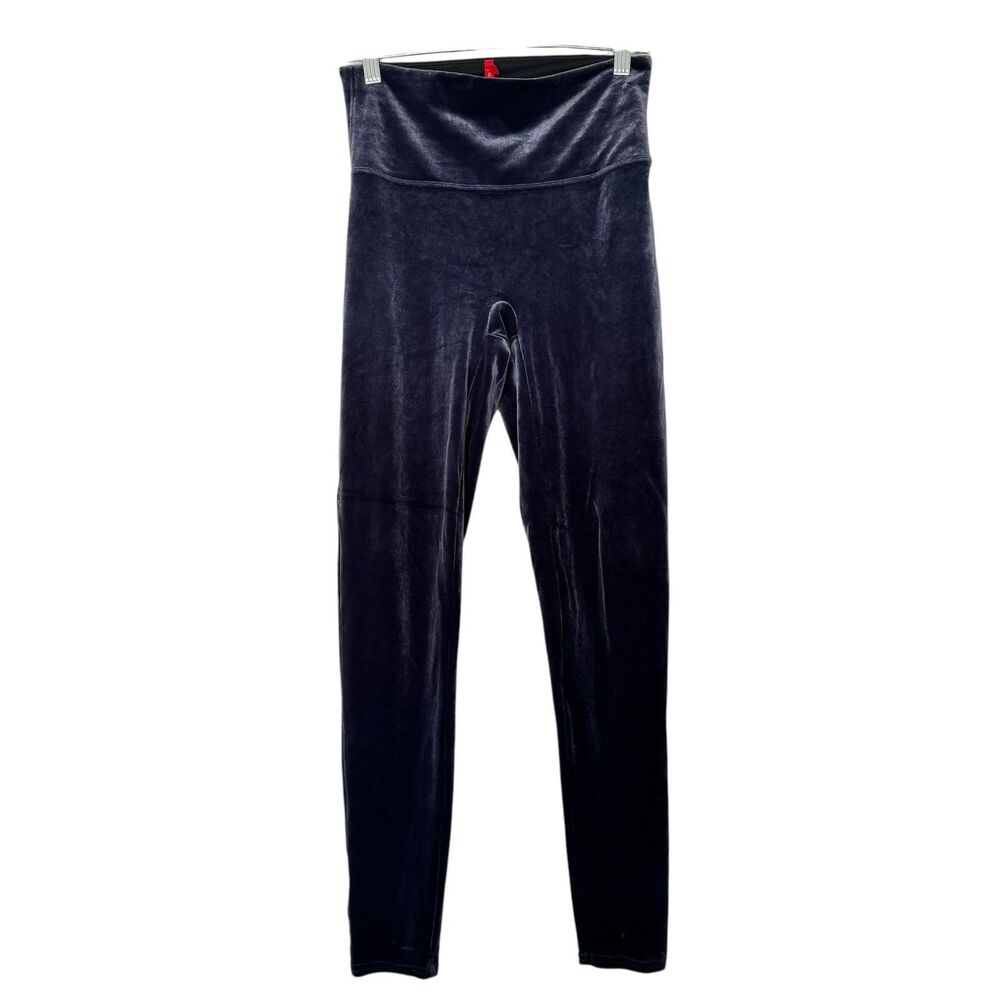 SPANX Leggings Womens Size M Velvet Pull On Blue Power Waist Seamless Center